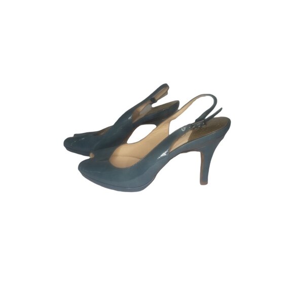 Cole Haan Stiletto Heels Women Sz 7.5B Green Peep Toe Patent Leather Designer - Picture 2 of 6